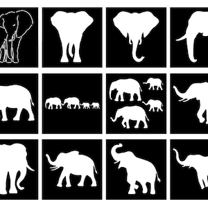 Elephants SVG Digital Stencil, Elephant Stencil, Elephant Family Stencil, Digital Stencil Templates. Mom and Baby Elephant, Baby Elephant.
