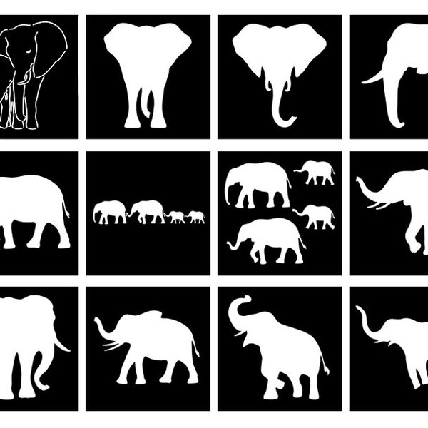 Elephant Stencil, Elephant Family Stencil, Elephants SVG Digital Stencil, Digital Stencil Templates. Mom and Baby Elephant, Baby Elephant.