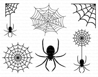 Spiders and Spider Web SVG files for Silhouette Cameo and Cricut. Clipart PNG Transparent included.