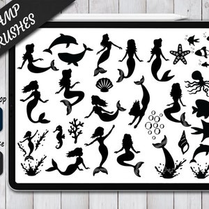 Mermaid Stamps Brushes for Procreate and Photoshop. Procreate Stamp and Brush. Photoshop Stamp and Brush. Cute Mermaid for Procreate on IPad