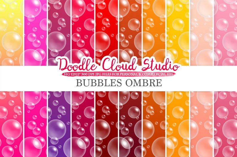 10 Ombre Soap Bubbles digital paper, Warm colors, Bubbles pattern, Pink Gradient backgrounds, Instant Download, Personal & Commercial Use image 1