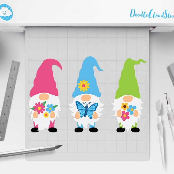 Gnome SVG, Spring Gnome SVG, Gnomes with Flowers, Butterfly, Spring Gnomes SVG Cut Files for Silhouette Cameo & Cricut. Spring Gnome Clipart