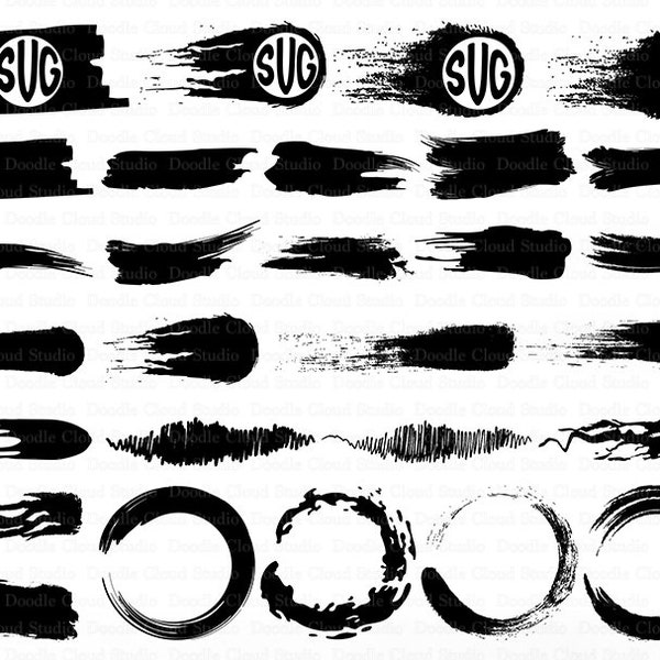 Brush Strokes SVG, Paint Brushes SVG Files For Silhouette and Cricut. Circle Brush Svg, Paint Splatter Monogram, Brush Strokes Clipart.