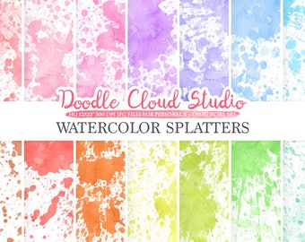 Watercolor Splatter Digital Paper, Rainbow Backgrounds (Digital Download)