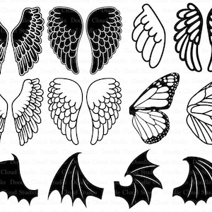 Angel Wings SVG, Bat Wings, Monarch Butterfly Wing SVG files for Silhouette Cameo and Cricut. Wings Clipart PNG included. image 1