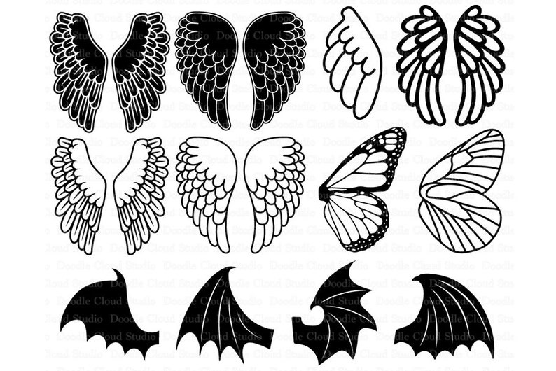 Angel Wings SVG, Bat Wings, Monarch Butterfly Wing SVG files for Silhouette Cameo and Cricut. Wings Clipart PNG included. image 1