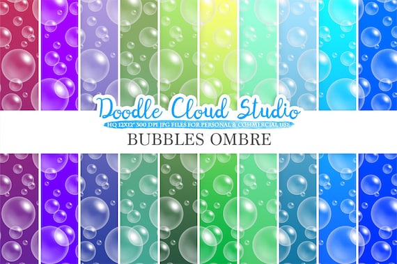 10 Ombre Soap Bubbles digital paper, Blue colors, Bubbles pattern, Green Gradient backgrounds, Instant Download, Personal & Commercial Use Il_570xn