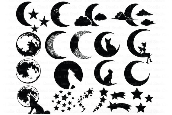 Download Moon Bundle Svg Cat And Moon Fairy Moon Svg Half Moon Full Moon Wolf Howling At Moon Moon Svg Files For Silhouette Cricut Stars By Doodle Cloud Studio Catch My SVG, PNG, EPS, DXF File