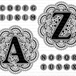Mandala Alphabet SVG Bundle, Mandala Letters SVG Cut Files for Cameo et Cricut.Mandala Font, Letter Zentangle, Alphabet Clipart PNG Inclus