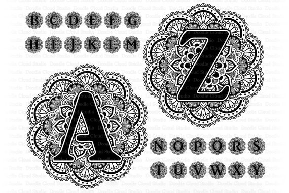Download Mandala Alphabet Svg Bundle Mandala Letters Svg Cut Files For Cameo And Cricut Mandala Font Letter Zentangle Alphabet Clipart Png Included By Doodle Cloud Studio Catch My Party SVG, PNG, EPS, DXF File