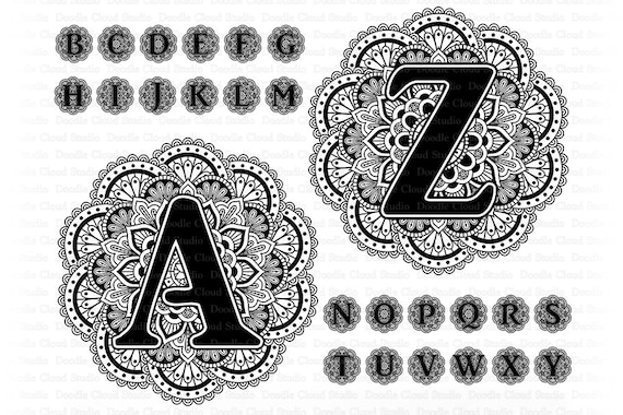 Download Mandala Alphabet Svg Bundle Mandala Letters Svg Cut Files For Cameo And Cricut Mandala Font Letter Zentangle Alphabet Clipart Png Included By Doodle Cloud Studio Catch My Party