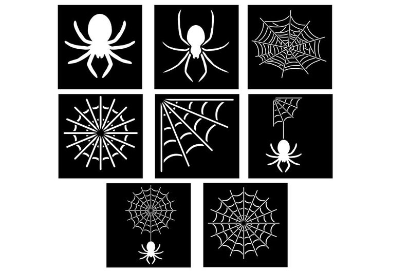 Spiders Stencil, Spider Web Stencil, Spiders and Spider Web SVG Digital Stencil, Digital Stencil Templates. Halloween Stencil SVG PNG. image 1