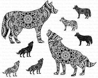 Mandala Wolf, Howling Wolf Mandala SVG, Wild Animal Wolf Mandala,Wolf Mandala SVG files for Silhouette Cameo and Cricut.Clipart PNG included