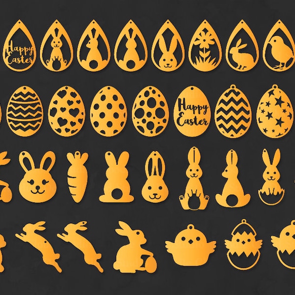 Pendiente de Pascua SVG, Pendientes de Pascua Archivos SVG para Silhouette Cameo y Cricut. Huevo de Pascua Svg, Bunnie Pendiente Svg, Pendiente Pollito, Colgante