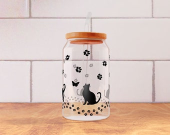 Chats parfaits pour un emballage de boîte de conserve en verre SVG 16 oz, un emballage de verre pattes de chat, un verre de canette de 16 oz pour les amoureux des animaux de compagnie, des fichiers pour Cricut et un camée silhouette, un chat mignon.