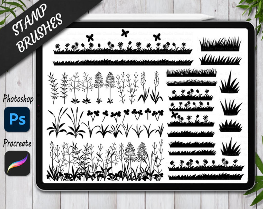 Grass Stamps Brushes for Procreate and Photoshop. Procreate Stamp and ...