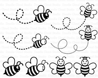 Abeja SVG, Abeja linda SVG, Abeja reina linda SVG, Archivos SVG de abeja para Silhouette Cameo y Cricut. Abeja melífera, Abejorro SVG, Insecto, Clipart de abeja linda.
