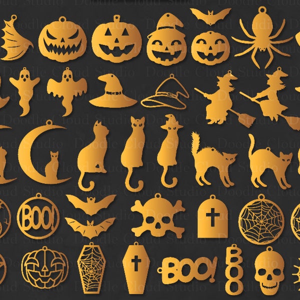 42 Halloween Earrings SVG, Halloween Earrings Template Bundle SVG Files for Silhouette Cameo and Cricut. Pumpkin, Ghost, Cat, Witch, Bat.