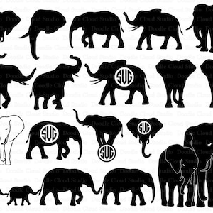 Elephants SVG, Elephant family, Elephant Monogram SVG files for Silhouette Cameo and Cricut. Mom & Baby Elephant svg. Clipart PNG included.