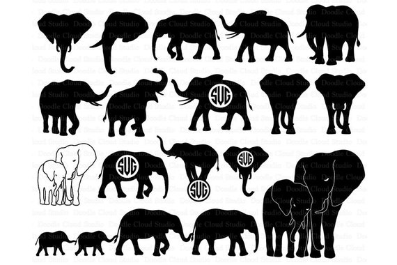 Download Elephants Svg Elephant Family Elephant Monogram Svg Files For Silhouette Cameo And Cricut Mom Baby Elephant Svg Clipart Png Included By Doodle Cloud Studio Catch My Party