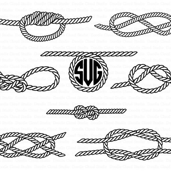 Nautical Knots SVG, Sea Knots files for Silhouette Cameo and Cricut.Nautical Rope Knots Mongram, Nautical Knots clipart PNG included.