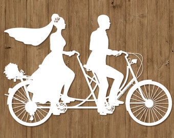 Wedding Tandem Bike Bride and Groom SVG Files for Silhouette Cameo and Cricut. Black Couple SVG,  Married Couple,  Clipart PNG included.