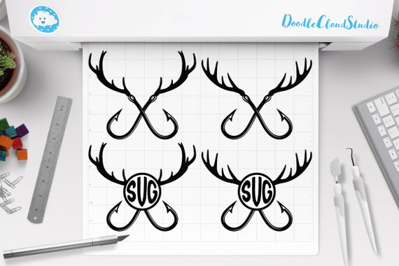 Fishing Hunting SVG, Deer Horns and Hooks SVG, Hunting and Fishing