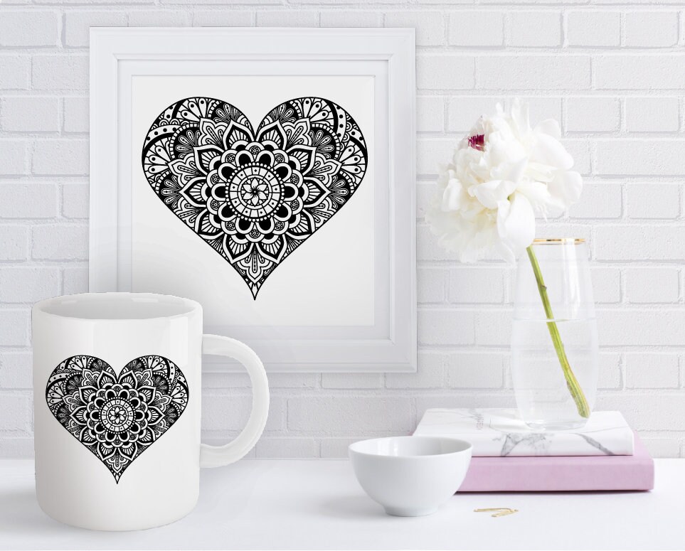 Heart Mandala SVG, Heart Zentangle svg, Heart SVG files pour Silhouette ...