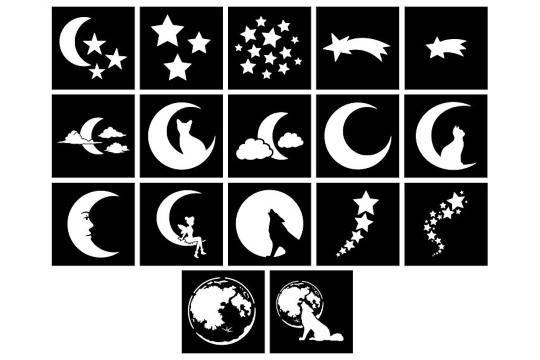 17 Moon Stencil, Moon and Stars Stencil Digital Templates SVG PNG ...