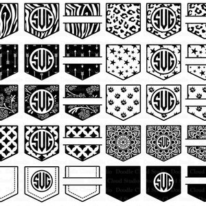 Pocket Patterns SVG Files, Shirt Pocket Monogram SVG Files for Silhouette Cameo and Cricut. Pocket Monogram clipart PNG included.