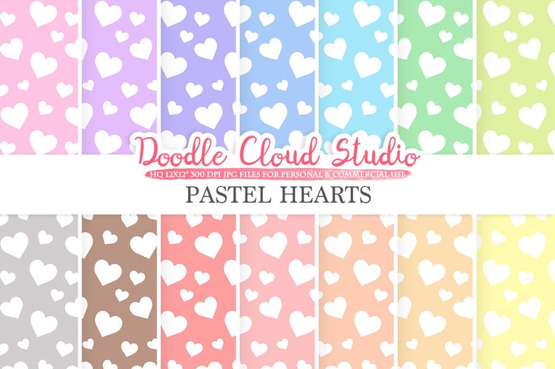 Pastel Hearts Digital Paper Hearts Patterns Digital Hearts Etsy