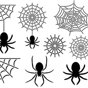 Spiders Stencil, Spider Web Stencil, Spiders and Spider Web SVG Digital Stencil, Digital Stencil Templates. Halloween Stencil SVG PNG. image 2