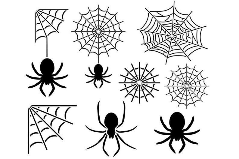 Spiders Stencil, Spider Web Stencil, Spiders and Spider Web SVG Digital Stencil, Digital Stencil Templates. Halloween Stencil SVG PNG. image 2