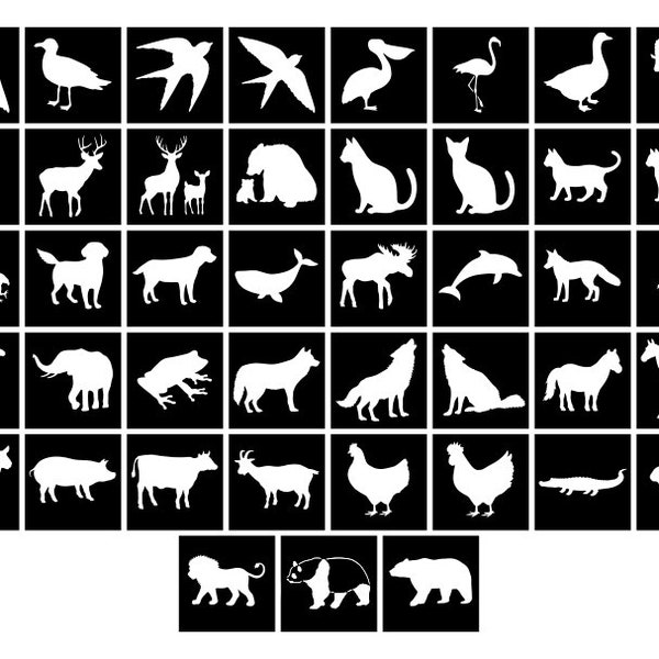 43 Animals Stencil, Animals Bundles Stencil, Zoo Animals Digital Stencil, Digital Stencil Templates. Farm Animals Stencil. Wild Animals.