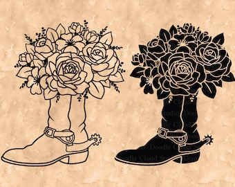 Cowboy Boots with Flowers SVG, Cowboy Boots SVG, Cowgirl Boots SVG Files for Silhouette & Cricut. Boot Cowboy Western Clipart.