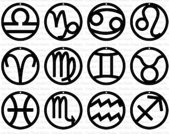 Zodiac Earrings Signs SVG, Earrings Astrology Sign SVG Files for Silhouette Cameo and Cricut. Zodiac Pendant Sign svg, Clipart PNG included.