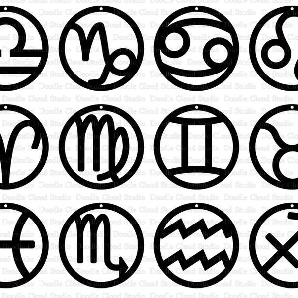 Zodiac Earrings Signs SVG, Earrings Astrology Sign SVG Files for Silhouette Cameo and Cricut. Zodiac Pendant Sign svg, Clipart PNG included.