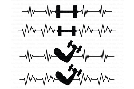 Heartbeat barbell SVG, Cardiogram Muscle SVG,Heart beat weights SVG files for Silhouette Cameo and Cricut. Cardio Gym Clipart png included Il_570xn