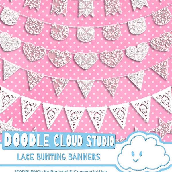 18 White Lace Burlap Bunting Banners Cliparts, multiple lace texture flags Transparent Background Instant Download Personal & Commercial Use