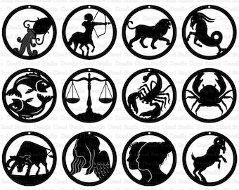 Sternzeichen Ohrringe SVG, Ohrringe Astrologie SVG-Dateien für Silhouette Cameo und Cricut. Sternzeichen Anhänger svg Dateien, Schmuck. Clipart PNG enthalten.
