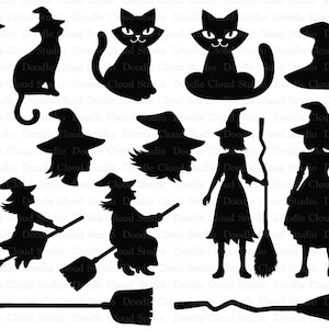 Witch SVG, Halloween SVG, Halloween Decoration SVG Files for Silhouette Cameo and Cricut. Witch Broom, Witch Hat,  Black Cat. Halloween Png.