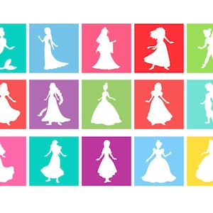 Princess Digital Stencil Templates SVG PNG, Princess Stencil, Cutting Silhouette and Cricut, Files Diy Mylar Film Stencil. Princess Birthday