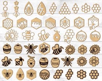 47 Bee Earrings SVG. Bee Earring Pendant and stud SVG File for Laser Cut and Glowforge, Laser Engraved Files, SVG Laser Cut Digital File.