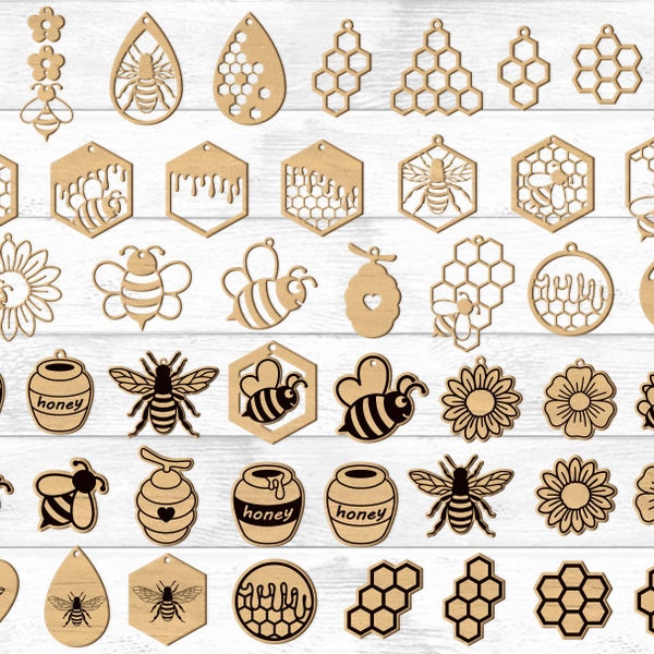 47 boucles d'oreilles abeille SVG. Pendentif boucle d'oreille abeille et clou fichier SVG pour découpeuse au laser et Glowforge, fichiers gravés au laser, fichier numérique SVG découpé au laser.