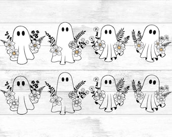Floral Ghost Bundle SVG File, Floral Ghost Svg Png, Halloween Silhouette, Ghost with Flowers SVG, Cute Ghost Halloween. Halloween shirt Svg.