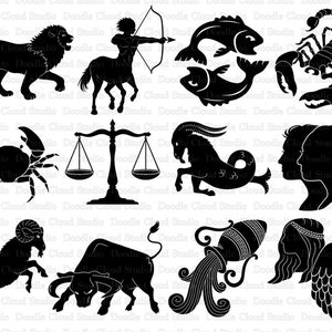 Astrology Sign SVG, Zodiac Sign SVG,12 Illustrated Zodiac Sign SVG & Clipart. Files for Silhouette Cameo and Cricut.Horoscope Vector Clipart