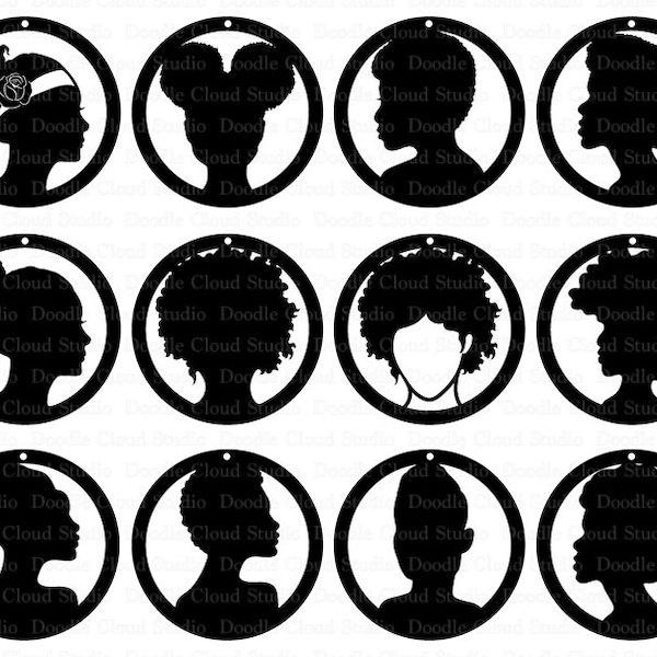 Afro Lady Ohrringe SVG, Ohrringe Girl SVG-Dateien für Silhouette Cameo und Cricut. Anhänger svg Dateien, Schmuckherstellung. Clipart PNG enthalten.