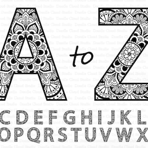 Mandala Alfabet SVG, Mandala Letters SVG Cut Files voor Cameo &Cricut, Mandala Font, Letters Zentangle, A tot Z SVG Letters, Alphabet Clipart