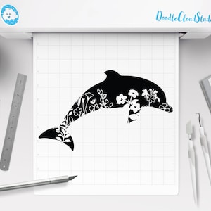 Floral Dolphin SVG, Delphin SVG, Blume Delphin Svg Dateien für Silhouette Cameo und Cricut. Meer Tier, Floral Dolphin Clipart PNG enthalten.