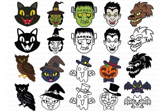 Download Halloween Svg Halloween Monster Face Svg Files For Silhouette Cricut Black Cat Witch Frankenstein Vampire Werewolf Ghost Owl Bat By Doodle Cloud Studio Catch My Party